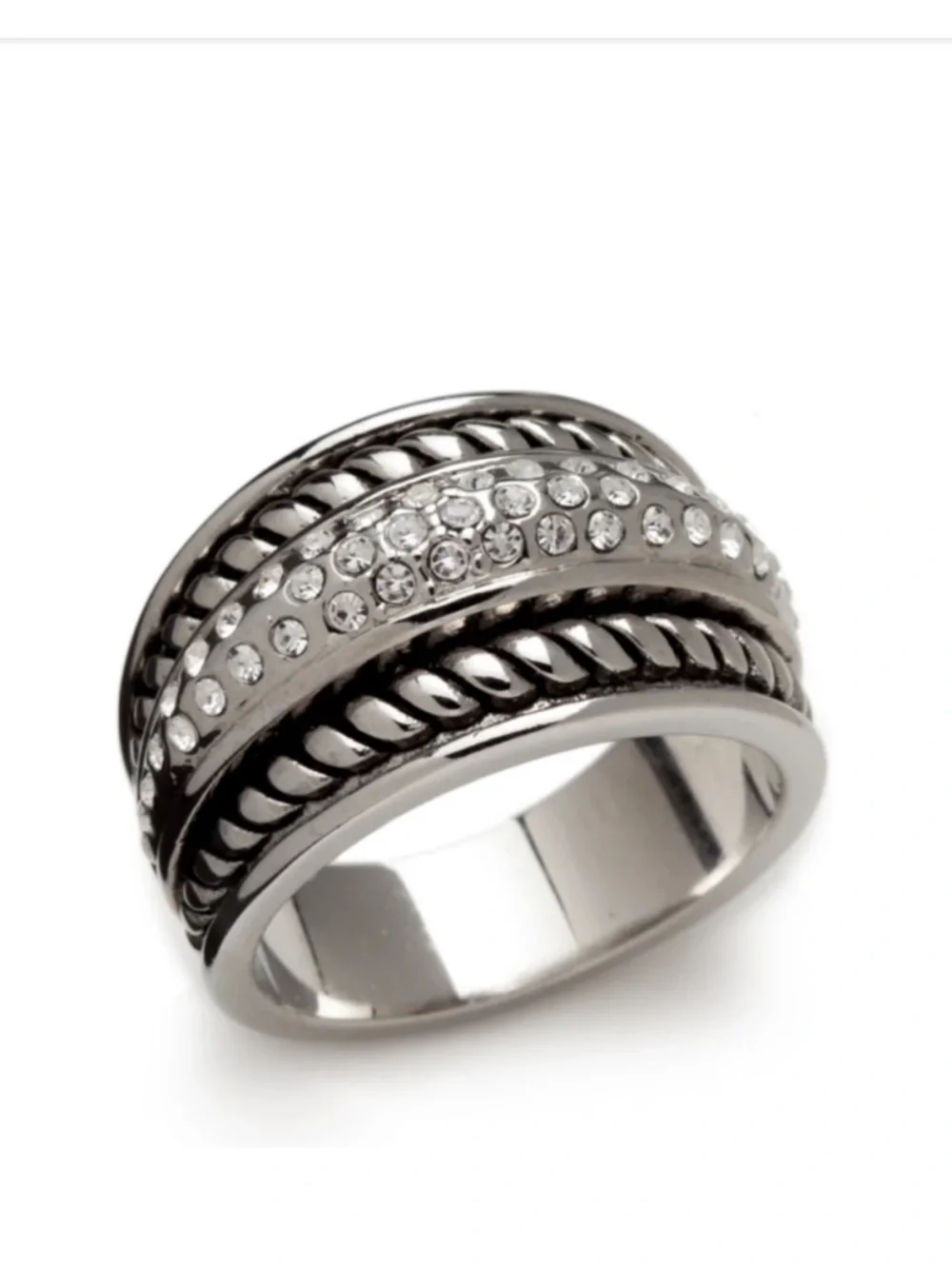 Sparkle Allure Antiqued Twist Womens 6 Crystal Pure Silver Over Brass Band